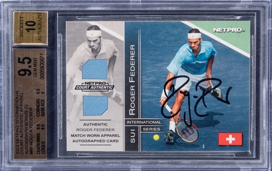 2003 NetPro International Court Authentic Apparel Autograph #RF Roger Federer Signed Rookie Patch Card (#1/25) "Holy Grail Rookie Card for Federer" - BGS GEM MINT 9.5/BGS 10 Auto